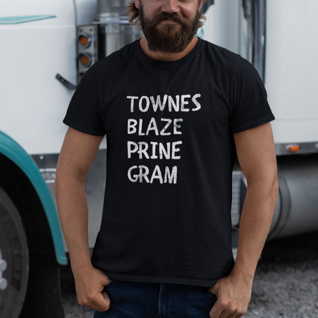 Man wearing Ode to the Songmen black t-shirt outlaw country style