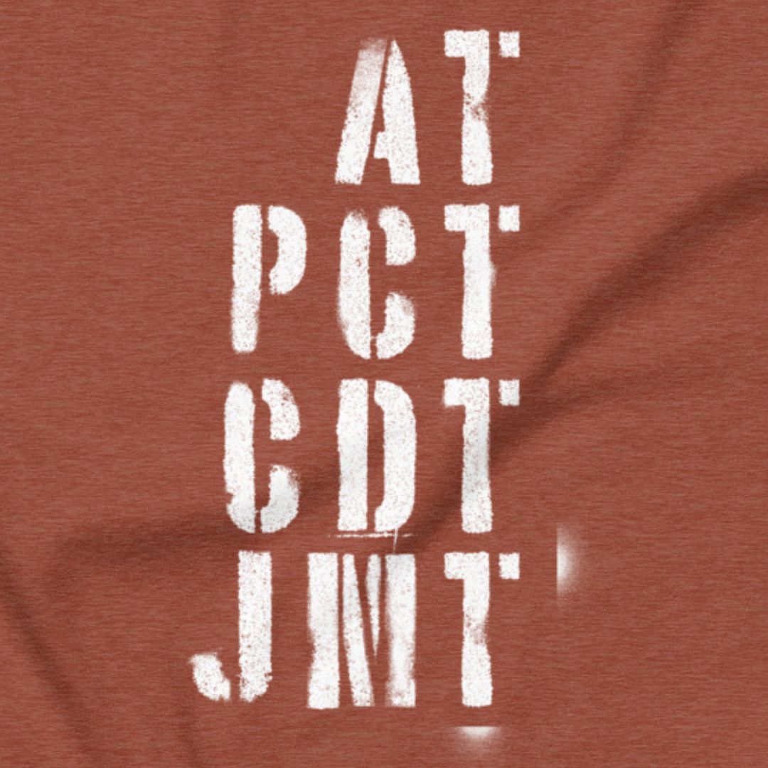 Trail Legends thru hiking t-shirt heather clay AT PCT CDT JMT close-up