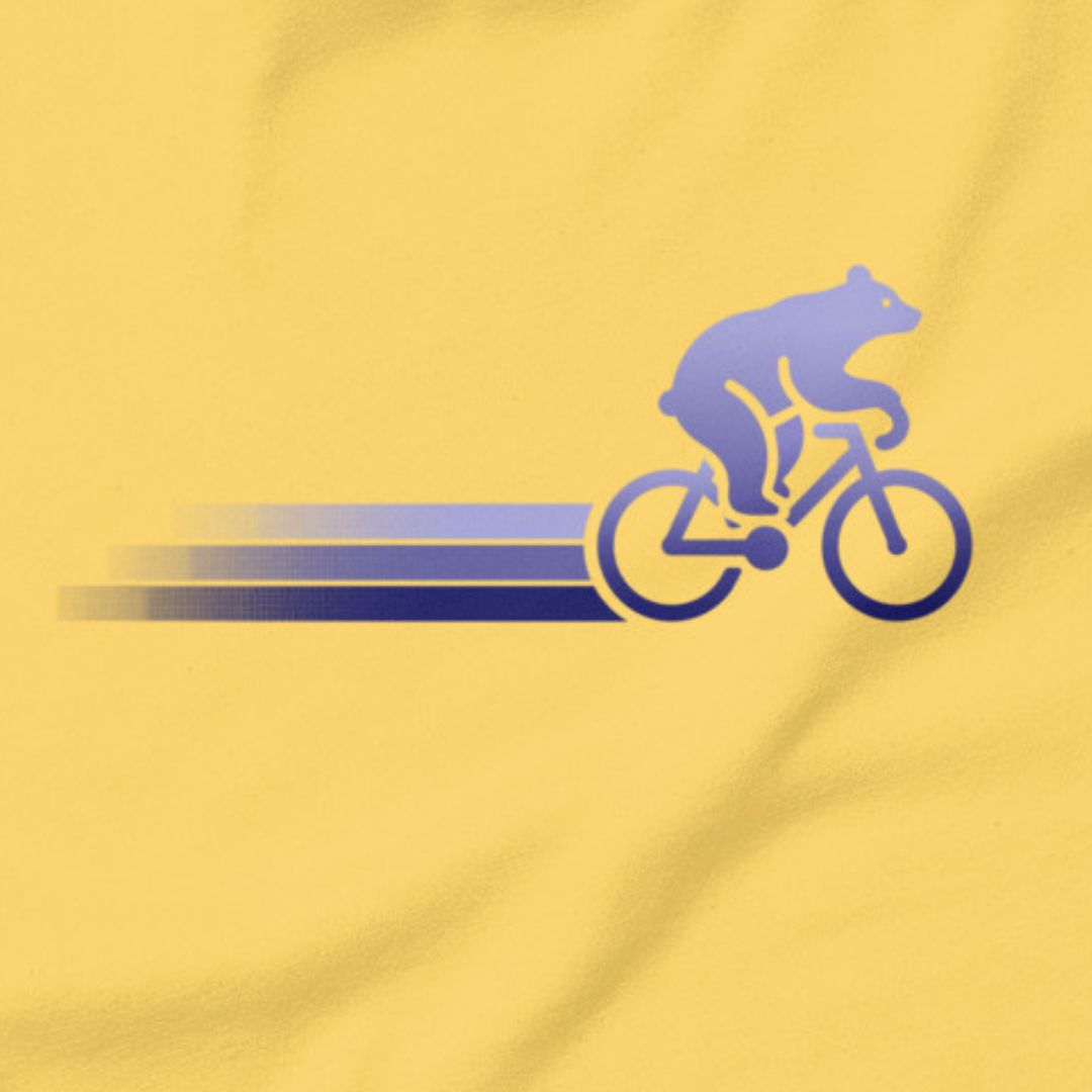 Woodland Cyclist Bear cycling t-shirt yellow close-up bike design