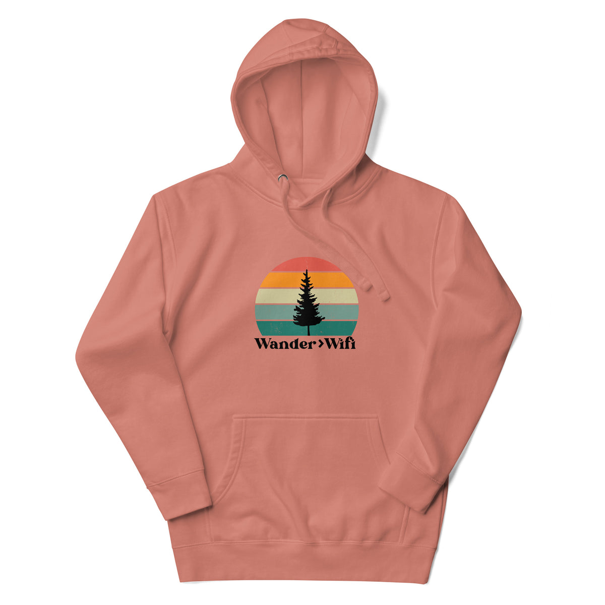 Wander is Greater than Wifi dusty rose hoodie front view outdoor hoodie