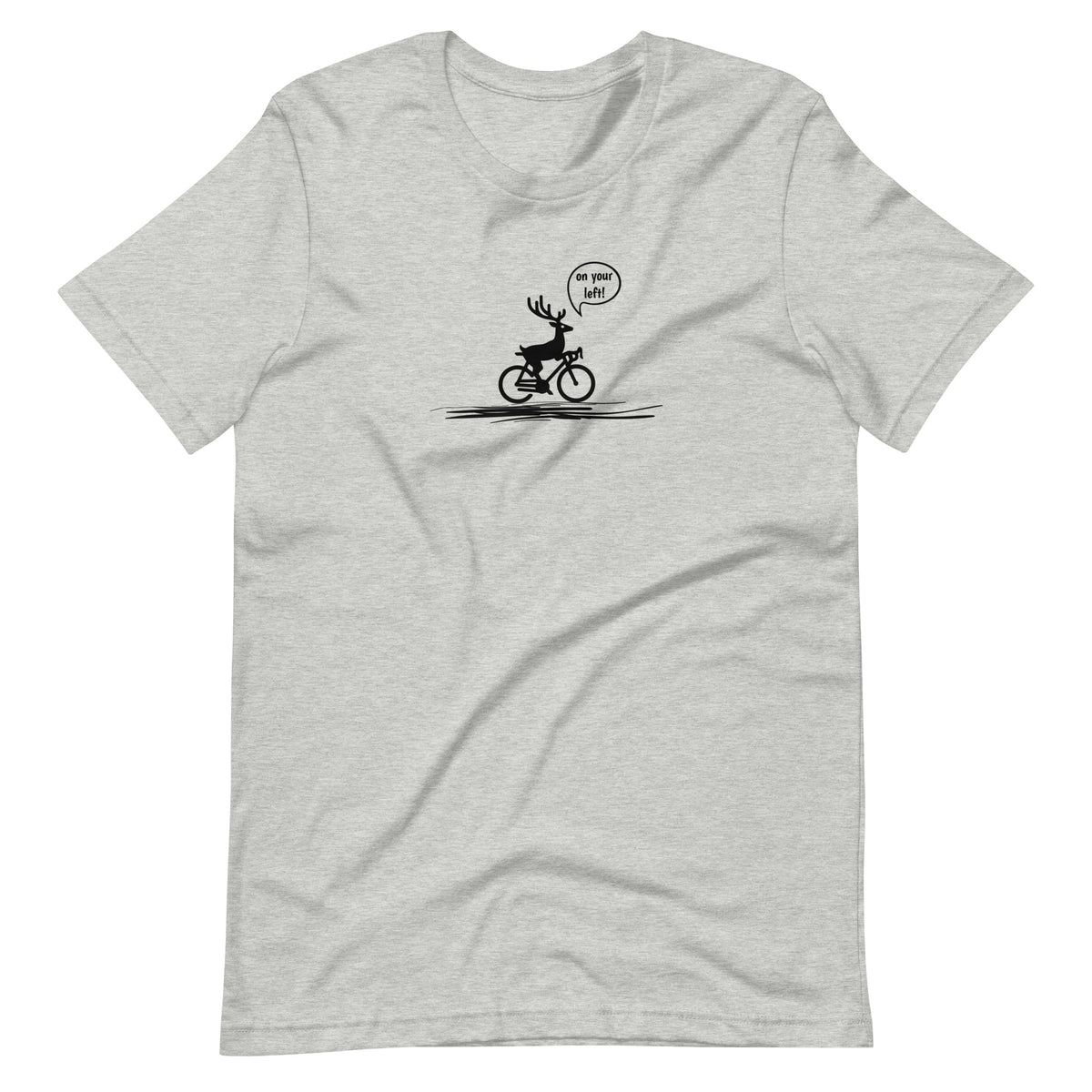 On Your Left Deer athletic heather cycling t-shirt funny bike design