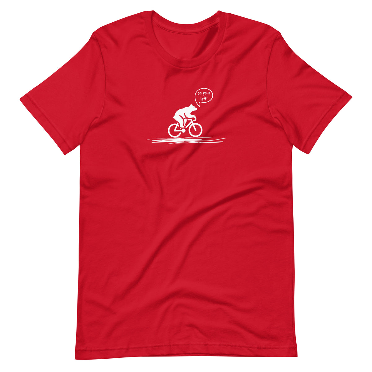 On Your Left Bear red cycling t-shirt funny bike design