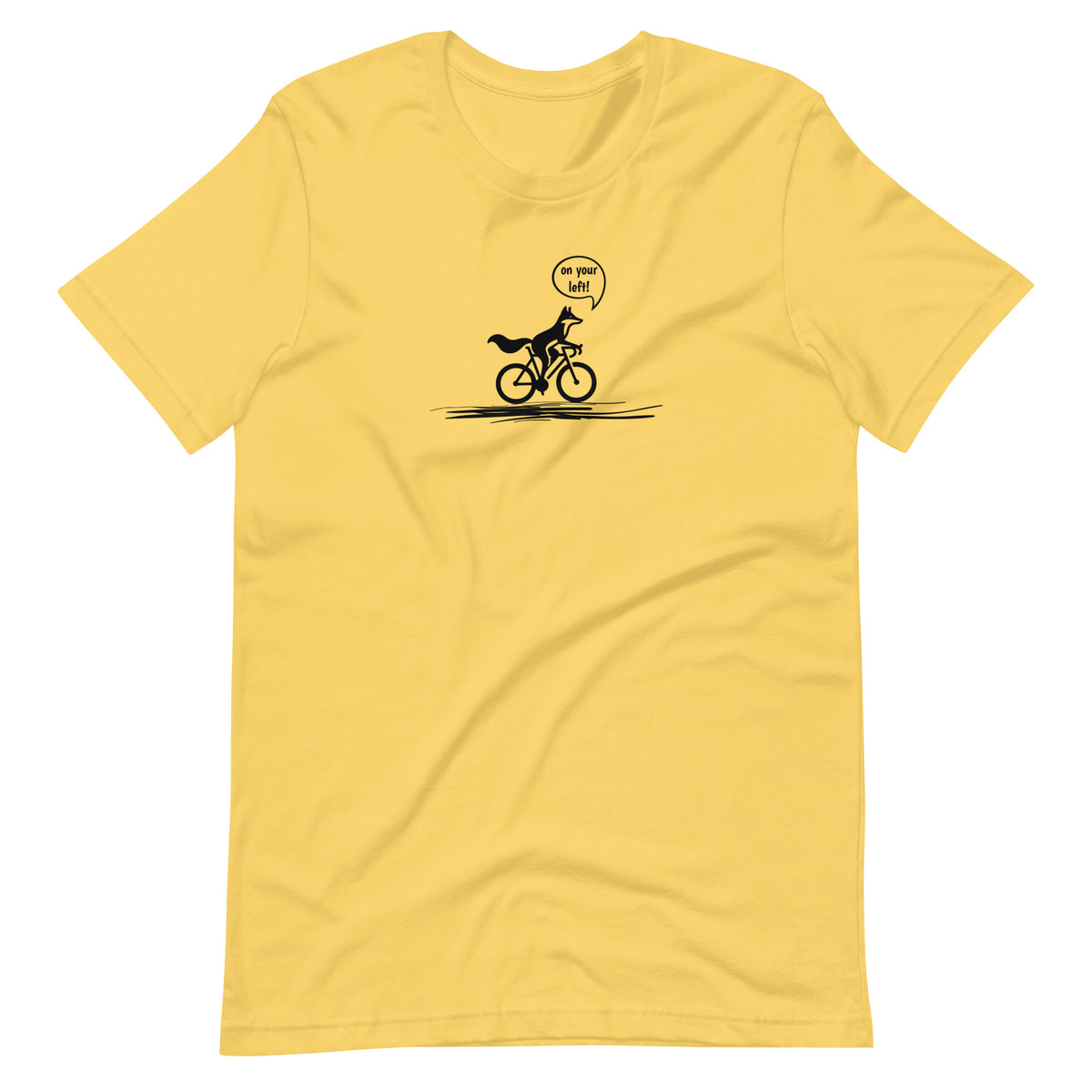 On Your Left Fox yellow cycling t-shirt bike humor design