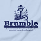 Brumble Wilderness outdoor adventure t-shirt baby blue close-up design
