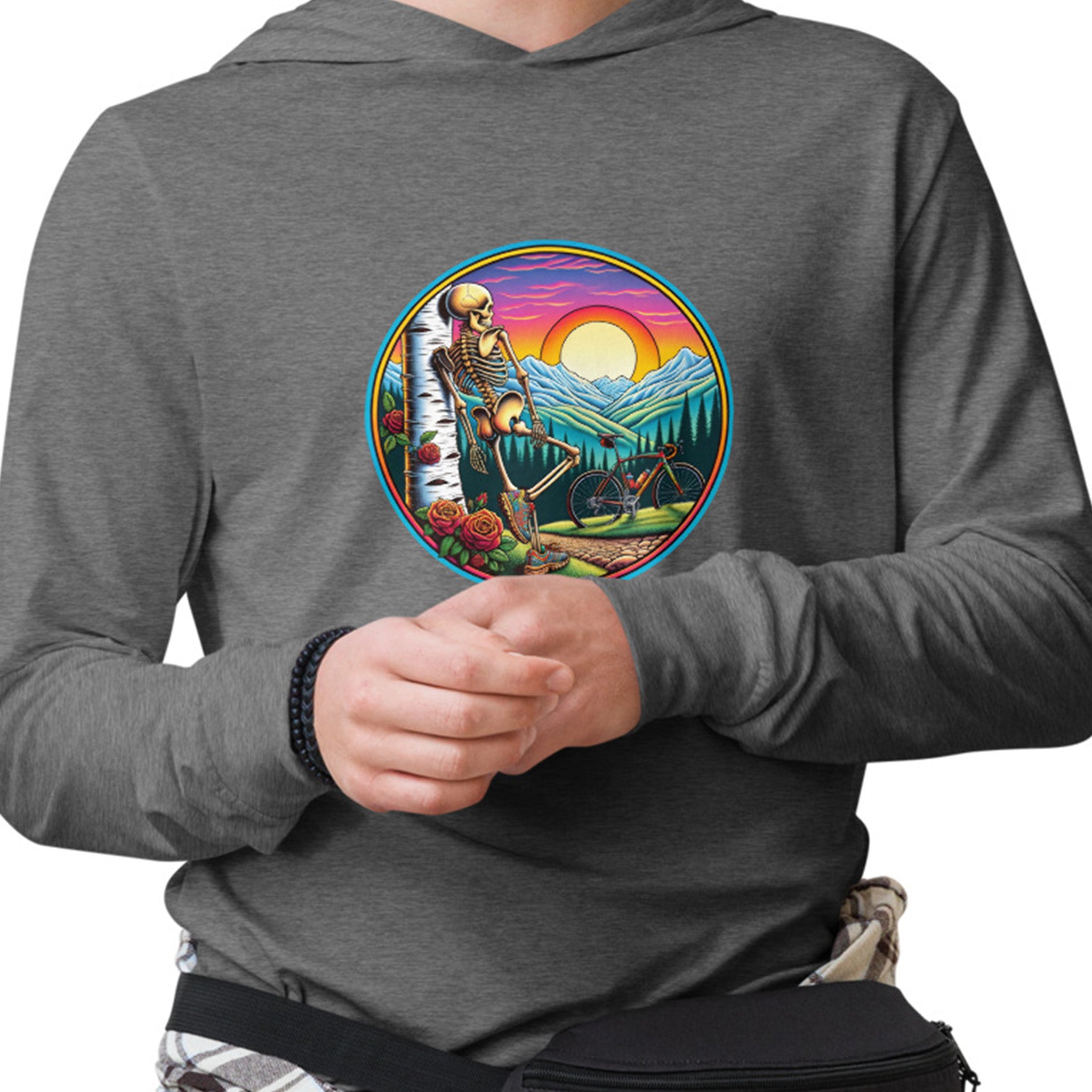 Dead Head Cyclist with Birch Tree Unisex Hooded Longsleeve
