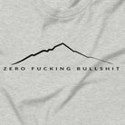Mountains Have Zero BS hiking t-shirt athletic heather close-up design
