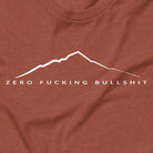 Mountains Have Zero BS hiking t-shirt heather clay close-up design
