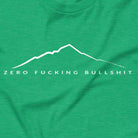 Mountains Have Zero BS hiking t-shirt heather kelly close-up design
