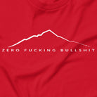 Mountains Have Zero BS hiking t-shirt red close-up design
