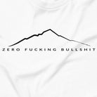 Mountains Have Zero BS outdoor t-shirt white close-up design detail
