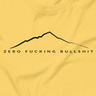 Mountains Have Zero BS outdoor t-shirt yellow close-up design detail

