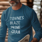 Man wearing Ode to the Songmen heather teal longsleeve music tee
