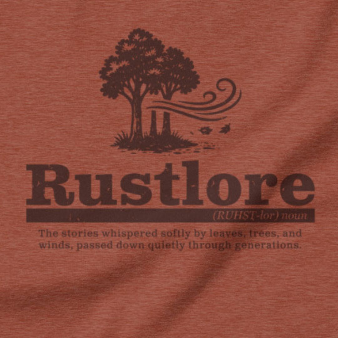 Rustlore Forest nature t-shirt heather clay close-up folklore design
