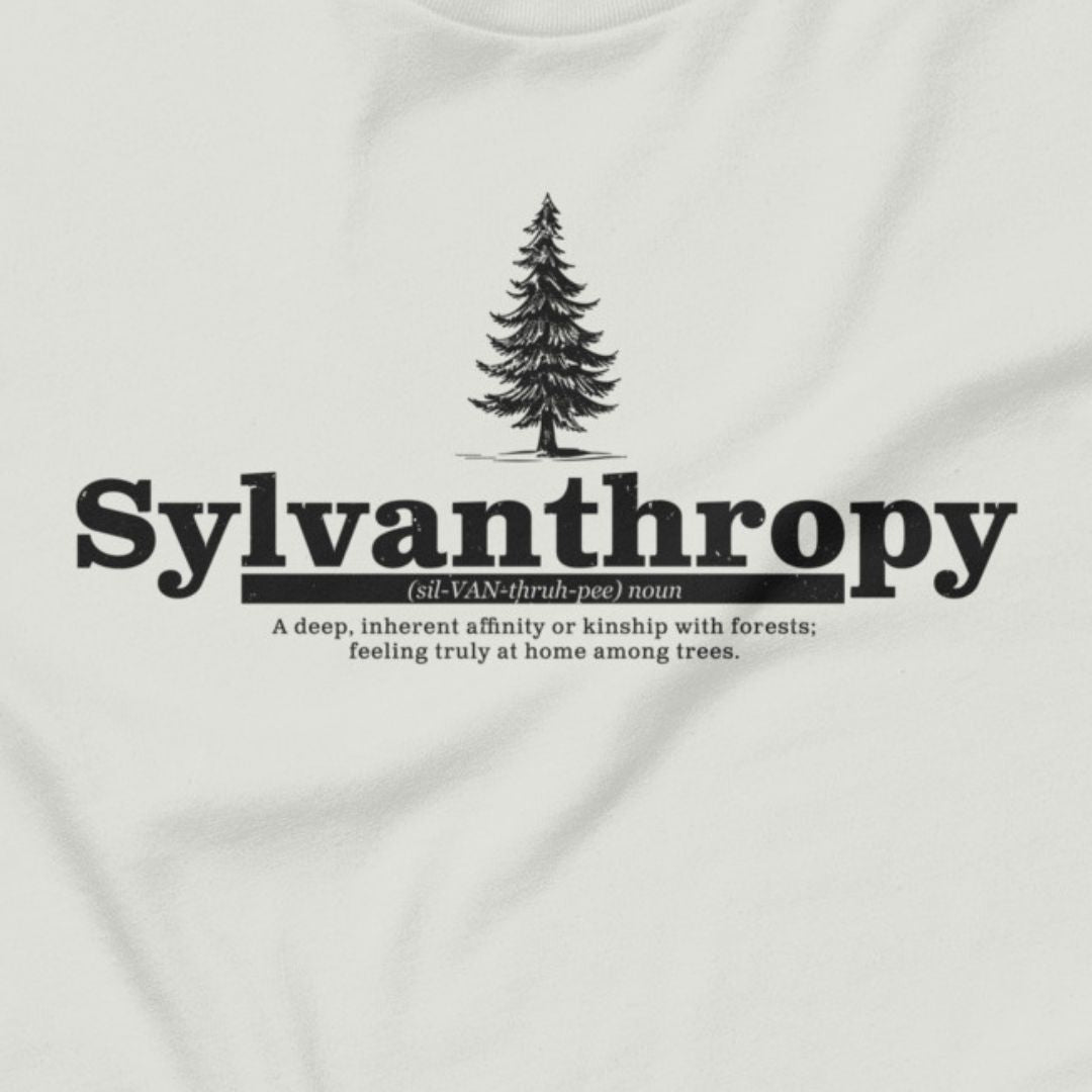 Sylvanthropy nature t-shirt silver close-up forest connection design

