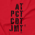 Trail Legends thru hiking t-shirt red AT PCT CDT JMT close-up
