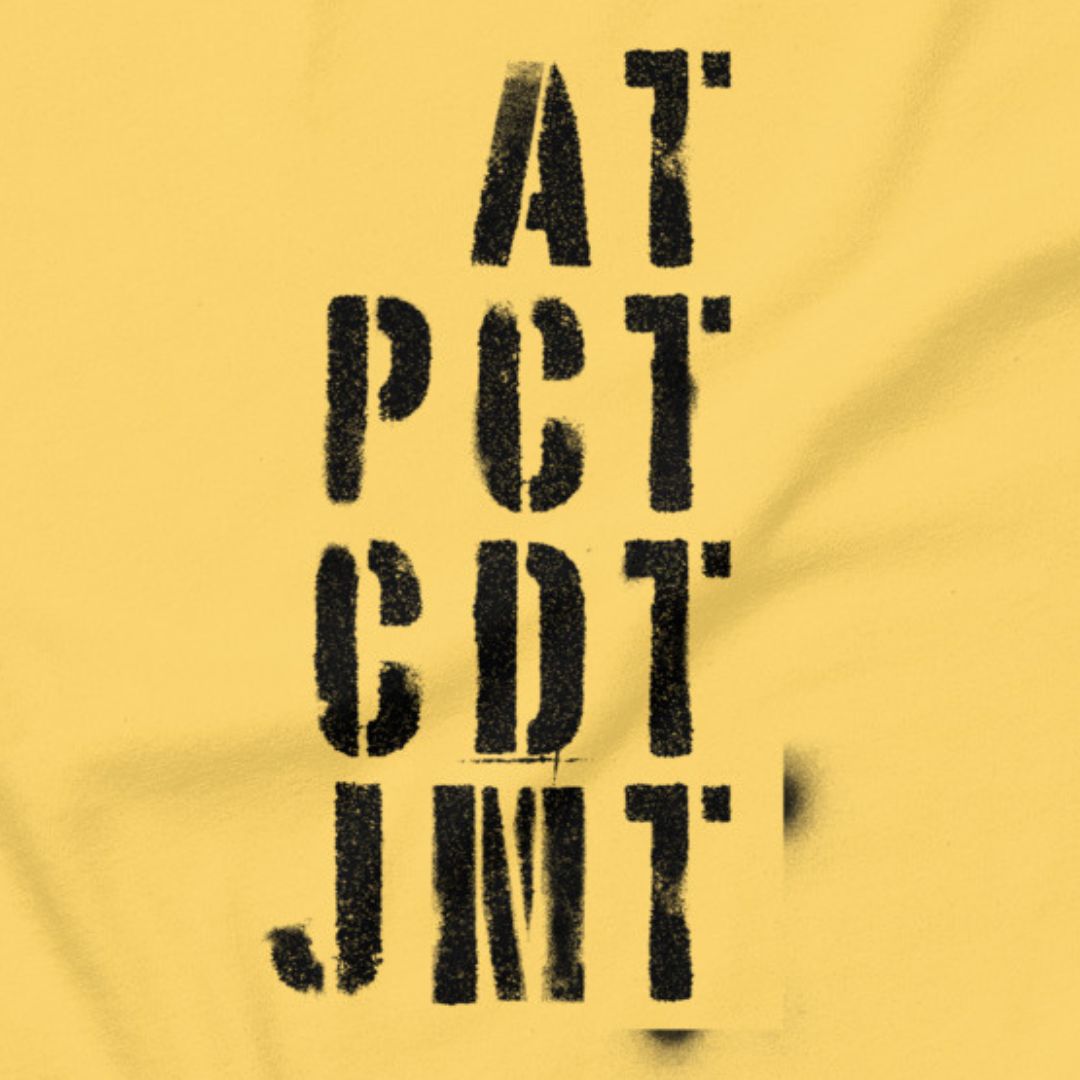 Trail Legends thru hiking t-shirt yellow AT PCT CDT JMT close-up
