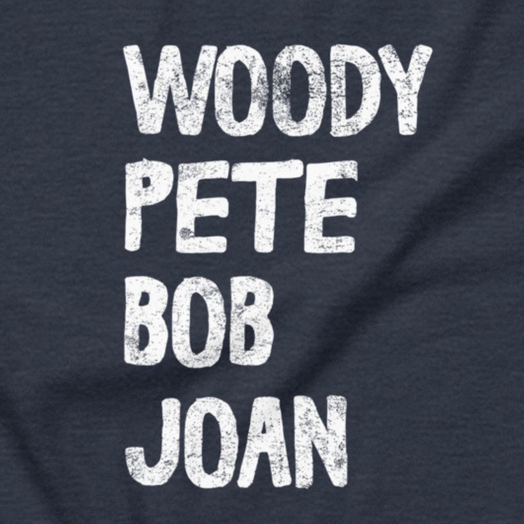 Voices of the People folk music t-shirt heather navy close-up design
