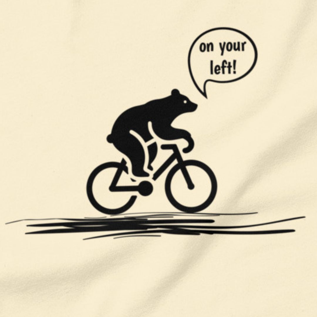 On Your Left Bear cycling t-shirt natural close-up funny bike design
