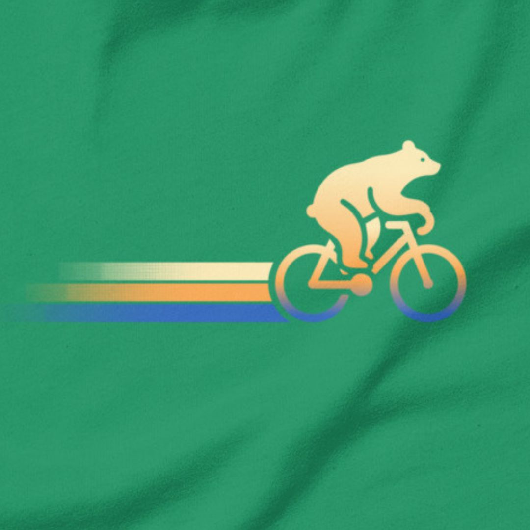 Woodland Cyclist Bear cycling t-shirt kelli close-up bike design
