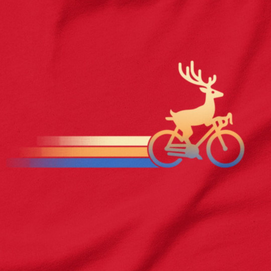 Woodland Cyclist Deer cycling t-shirt red close-up bike design
