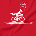 On Your Left Fox cycling t-shirt red close-up funny bike design
