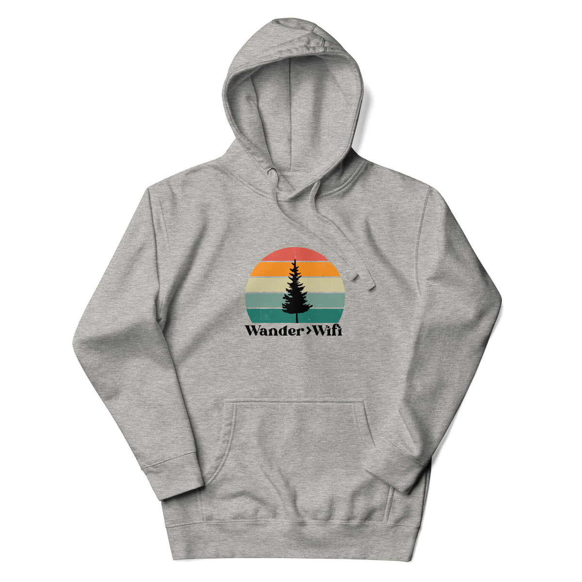 Wander is Greater than Wifi grey hoodie front view outdoor hoodie

