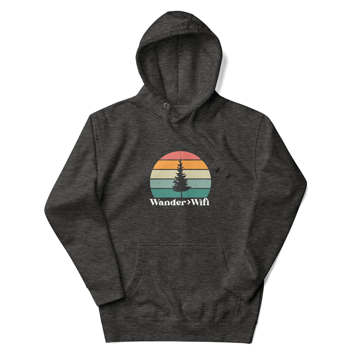 Wander is Greater than Wifi charcoal hoodie front view outdoor hoodie
