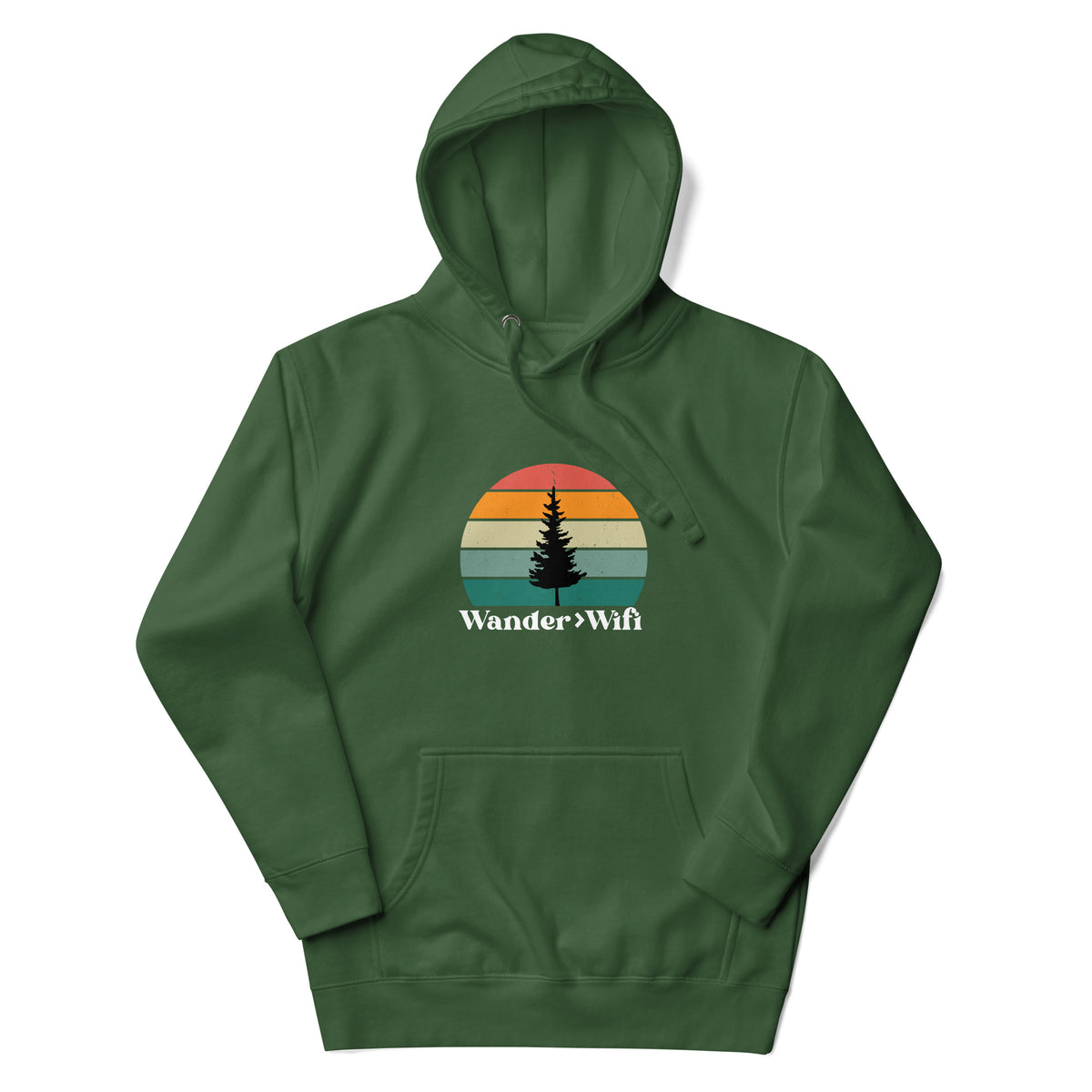Wander is Greater than Wifi forest green hoodie front view nature design

