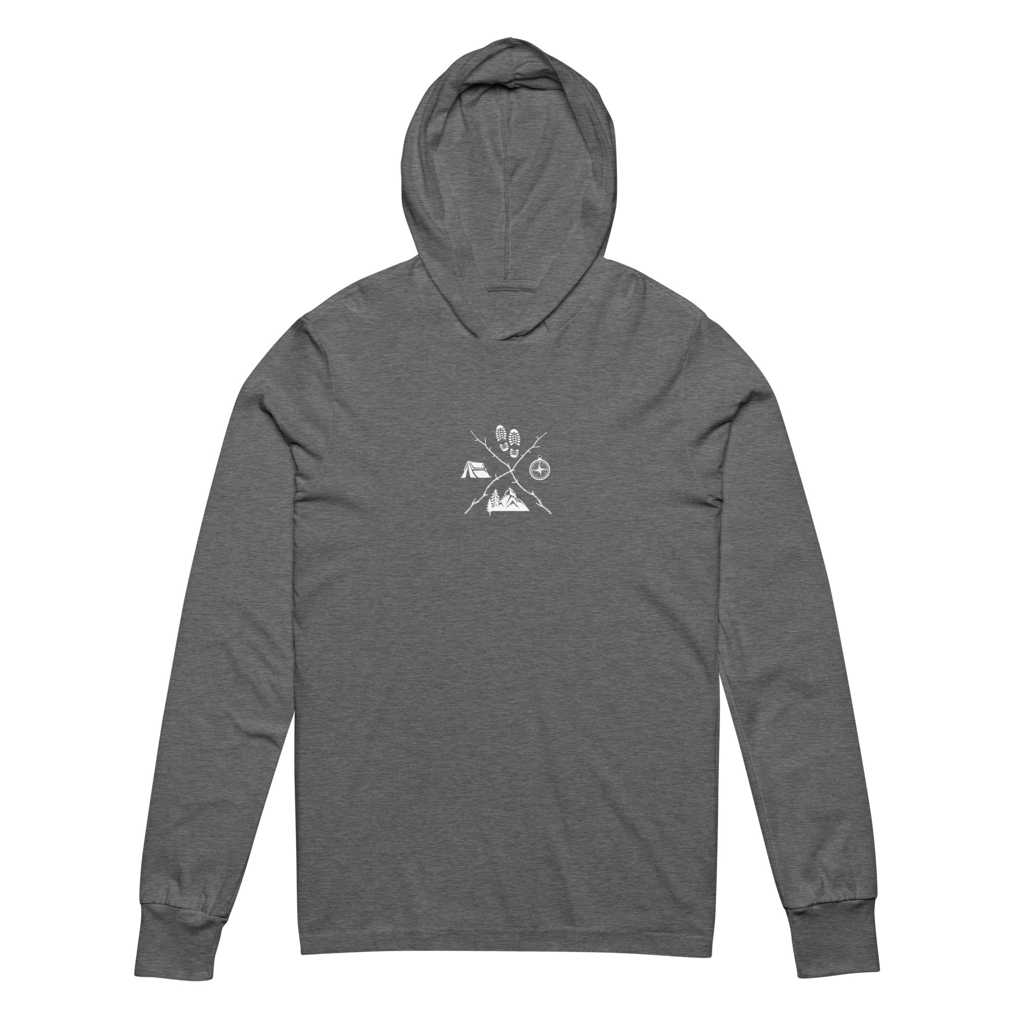 Hiking Emblem Compass Tent Hiking Lover Unisex Hooded Longsleeve