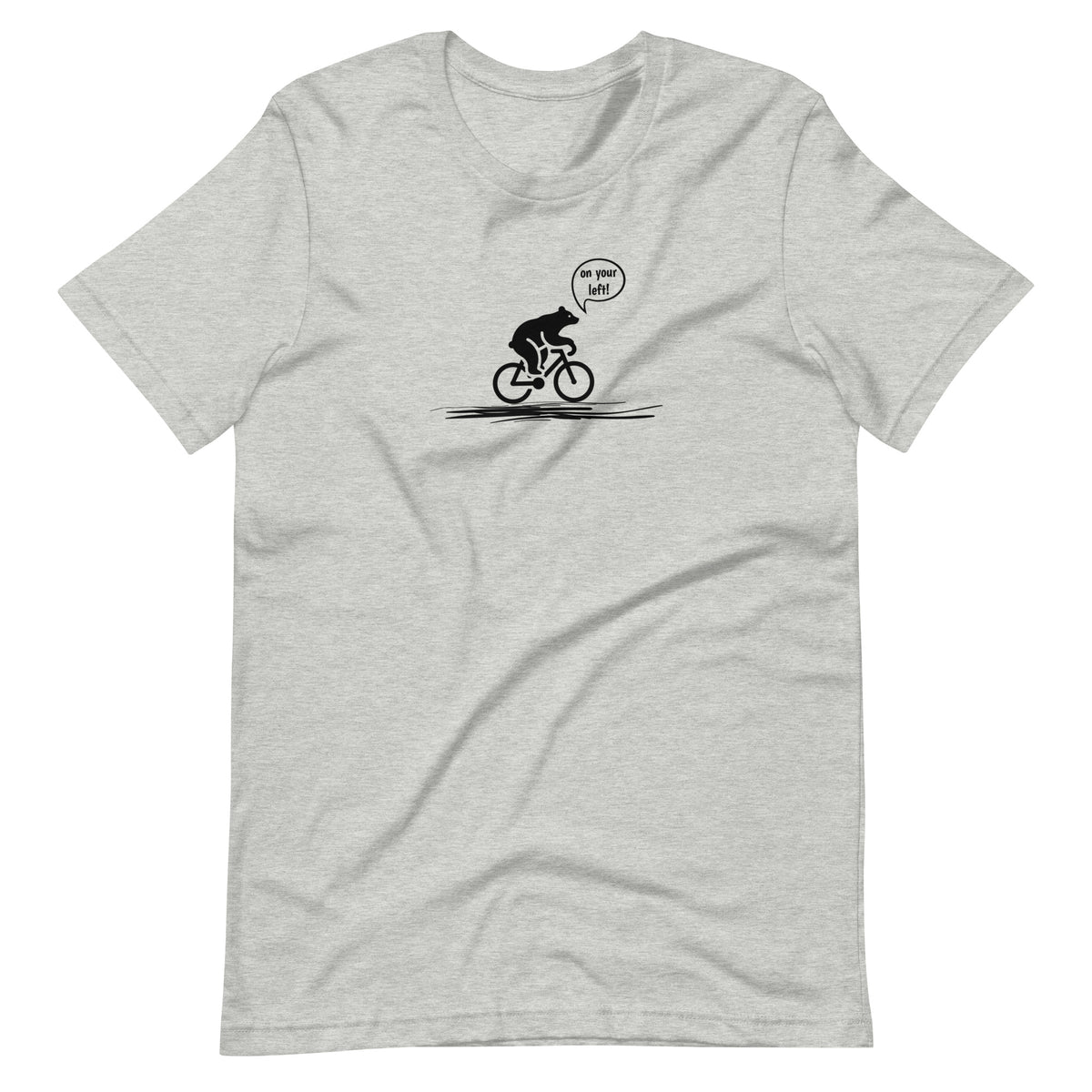 On Your Left Bear athletic heather cycling t-shirt funny bike design
