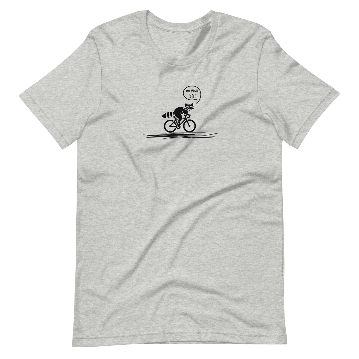 On Your Left Raccoon athletic heather cycling t-shirt bike humor
