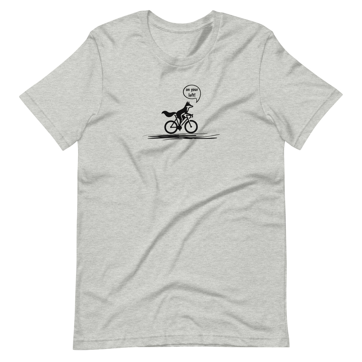 On Your Left Fox athletic heather cycling t-shirt bike humor tee
