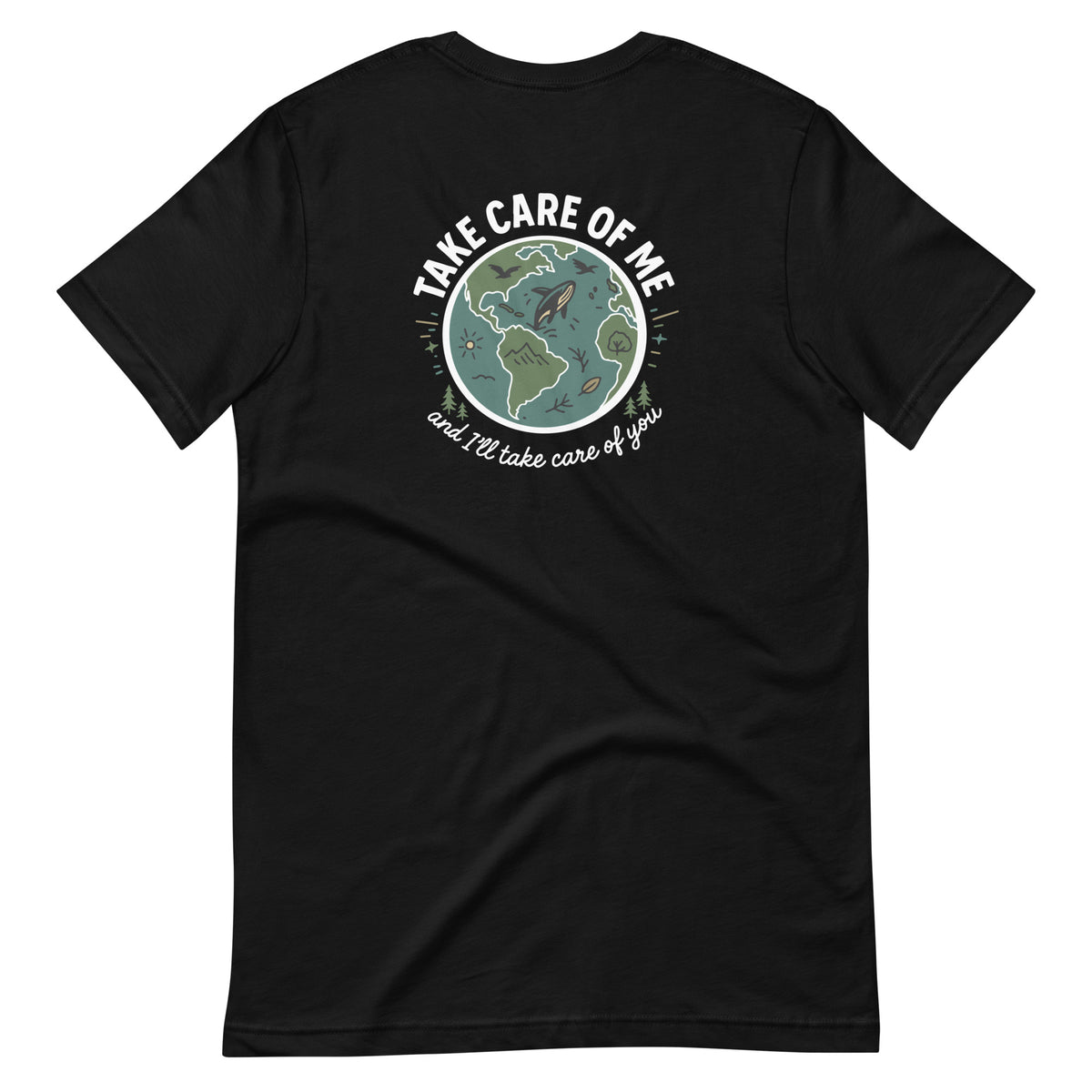 Take Care of Me black Earth t-shirt back planet graphic design
