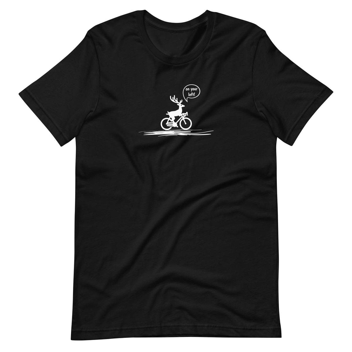 Woodland Cyclist Deer On Your Left black funny bike t-shirt
