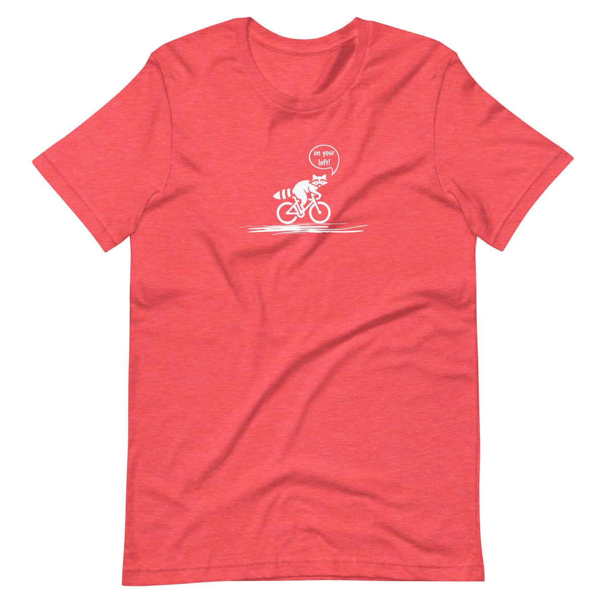 On Your Left Raccoon heather red  cycling t-shirt bike humor