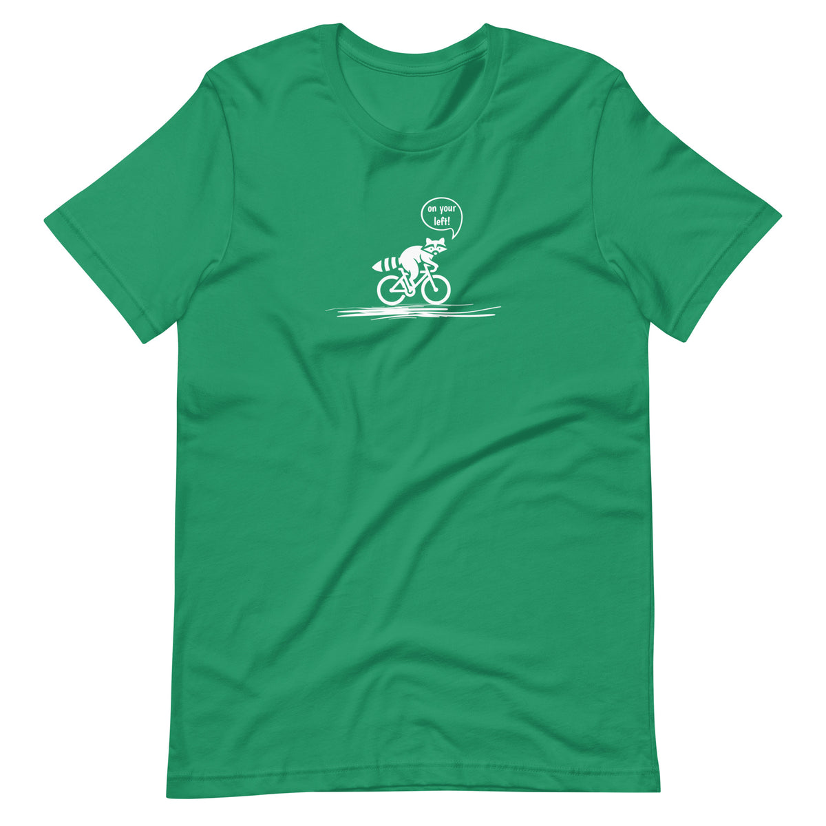 On Your Left Raccoon kelly cycling t-shirt bike humor
