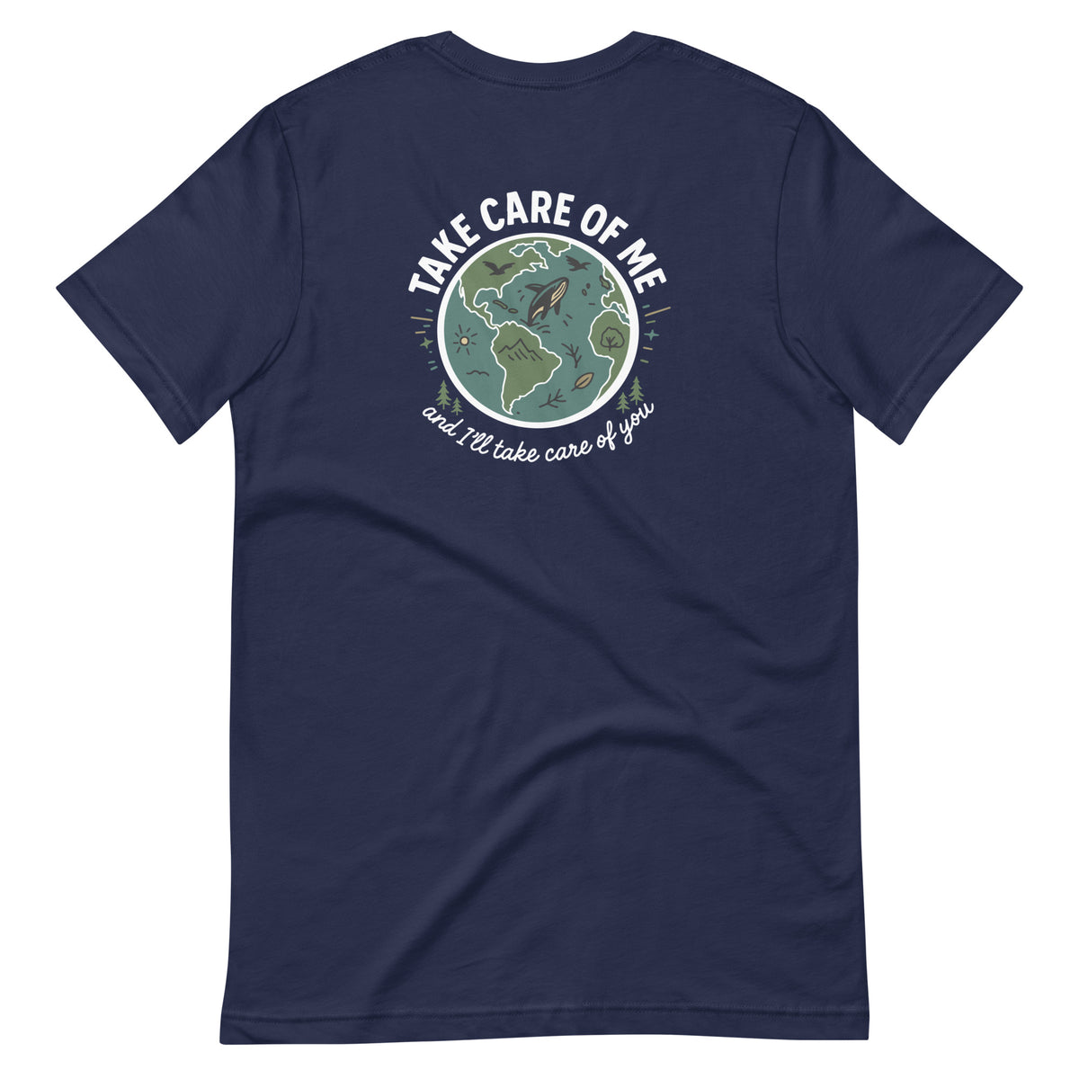Take Care of Me navy Earth t-shirt back planet graphic design
