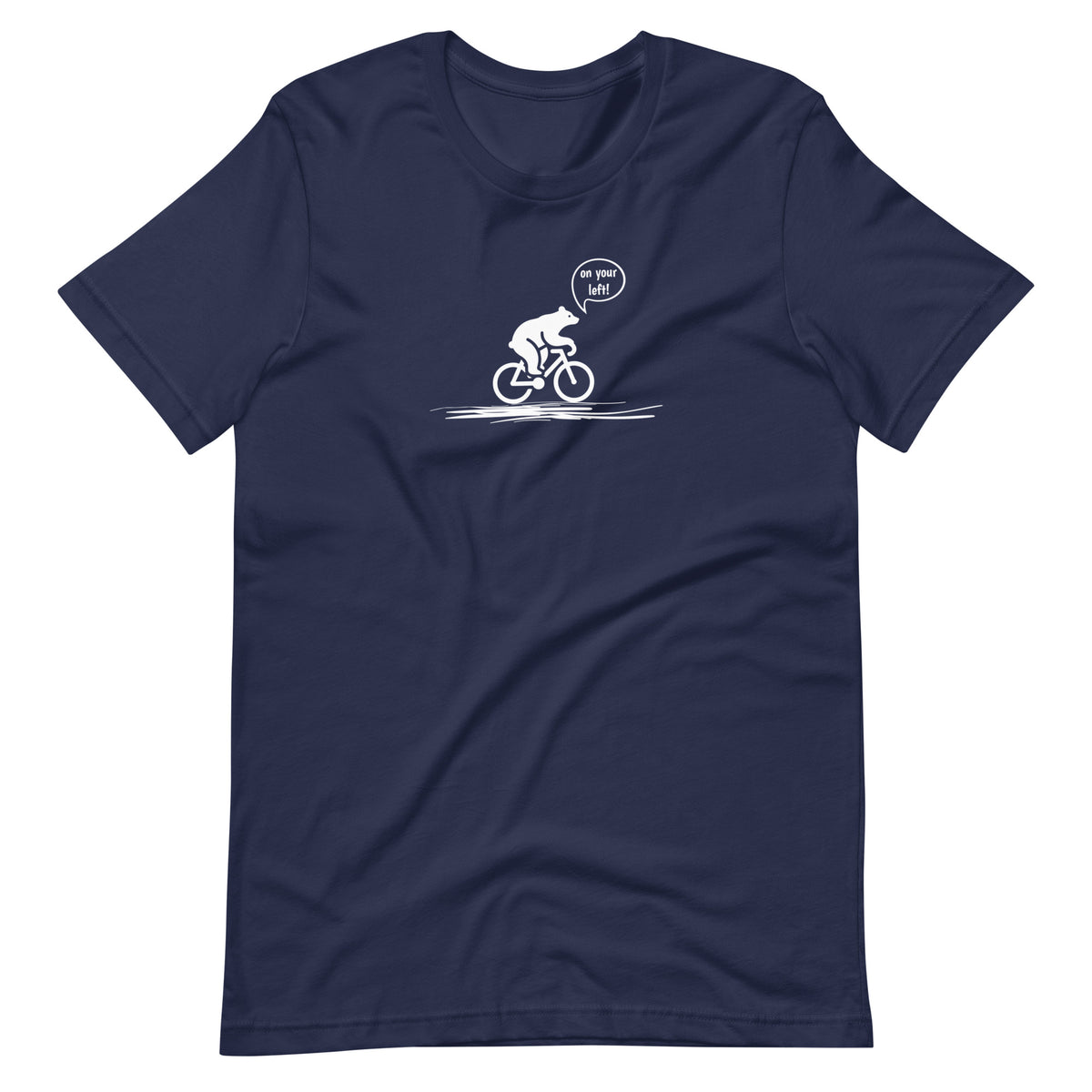 Woodland Cyclist Bear On Your Left navy funny bike t-shirt
