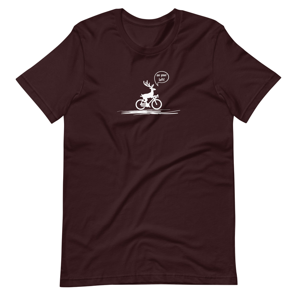 On Your Left Deer oxblood cycling t-shirt funny bike apparel
