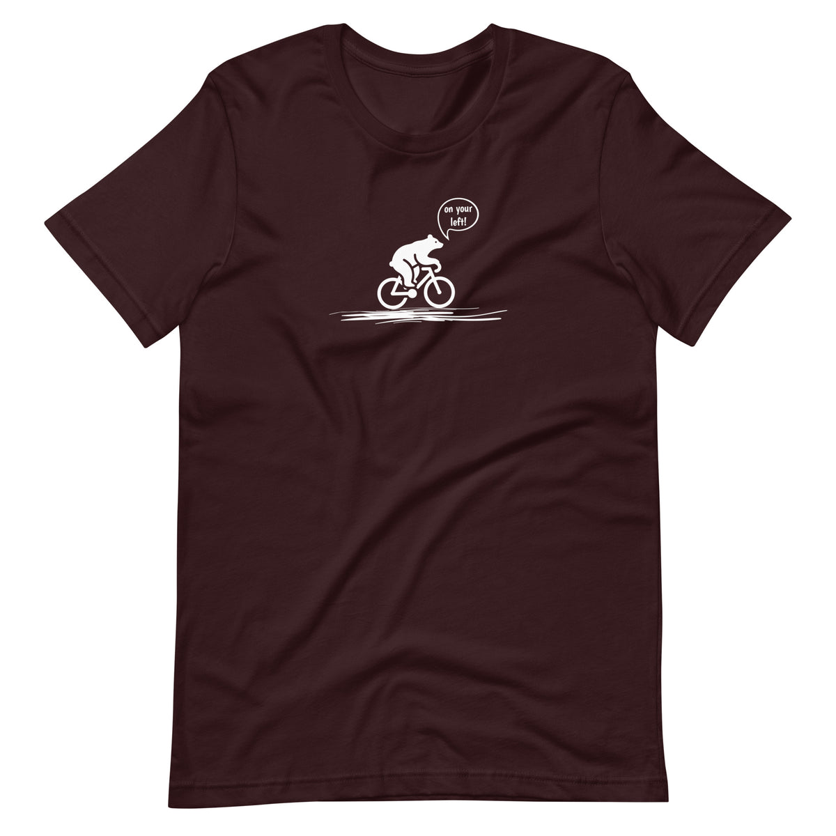 Woodland Cyclist Bear On Your Left oxblood funny cycling t-shirt
