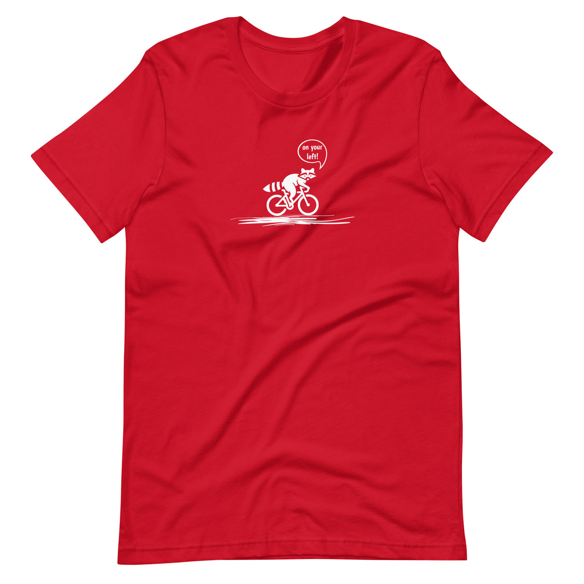 On Your Left Raccoon red cycling t-shirt funny bike design
