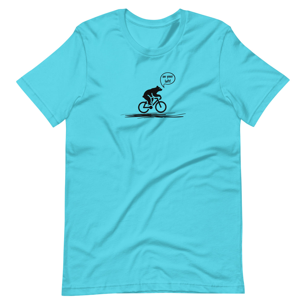 On Your Left Bear turquoise cycling t-shirt funny bike humor tee
