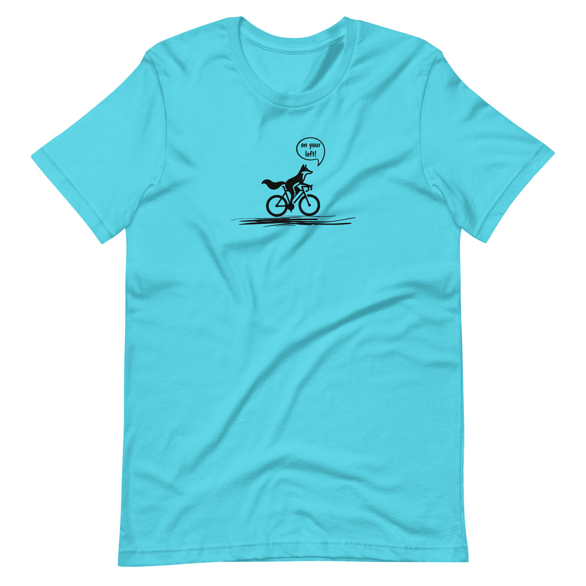 Woodland Cyclist Fox On Your Left turquoise funny bike t-shirt
