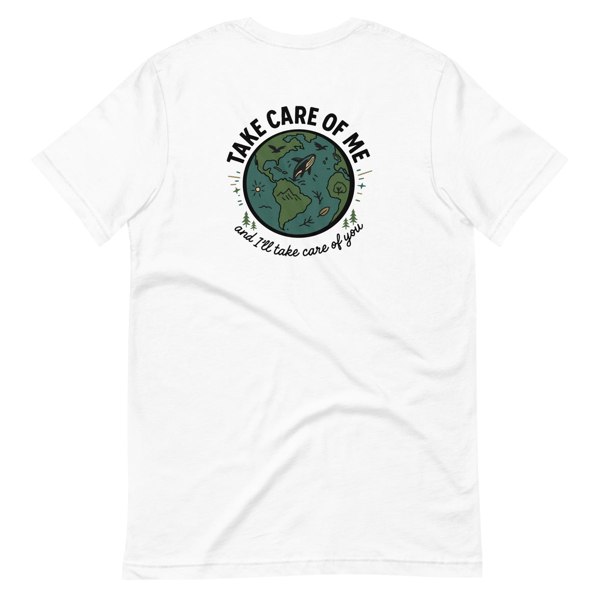 Take Care of Me white Earth t-shirt back planet graphic design
