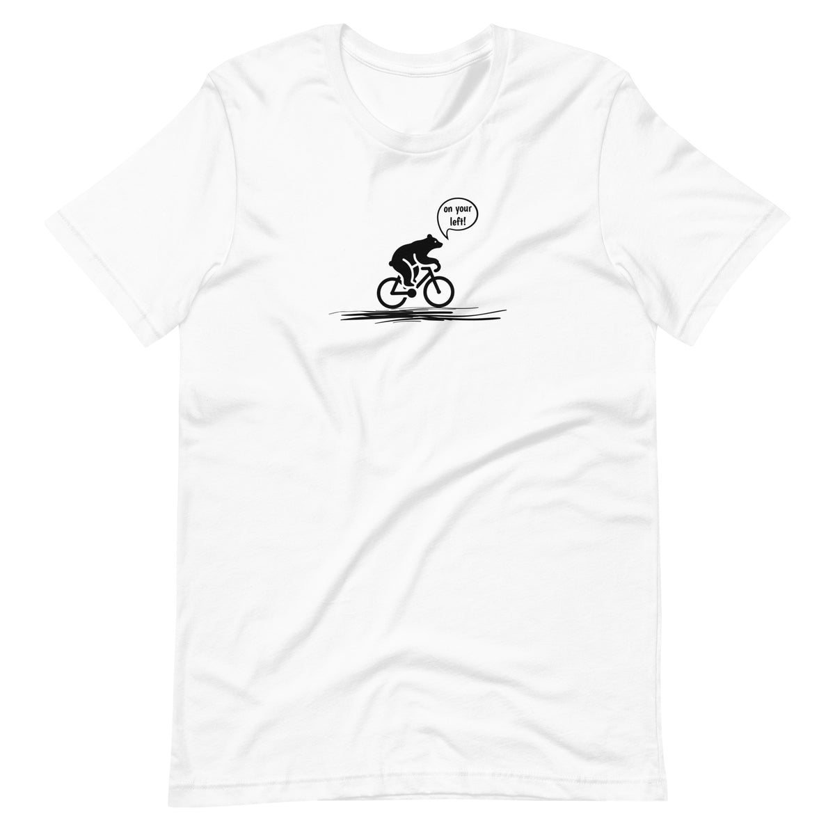 On Your Left Bear white cycling t-shirt funny bike design
