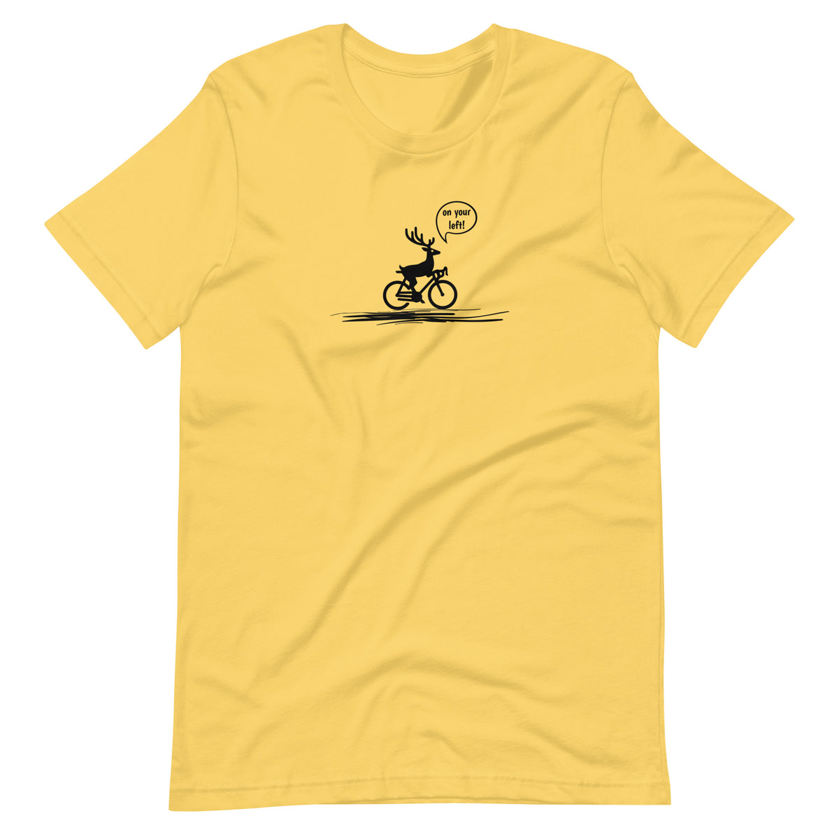 Woodland Cyclist Deer On Your Left yellow cycling t-shirt bike humor
