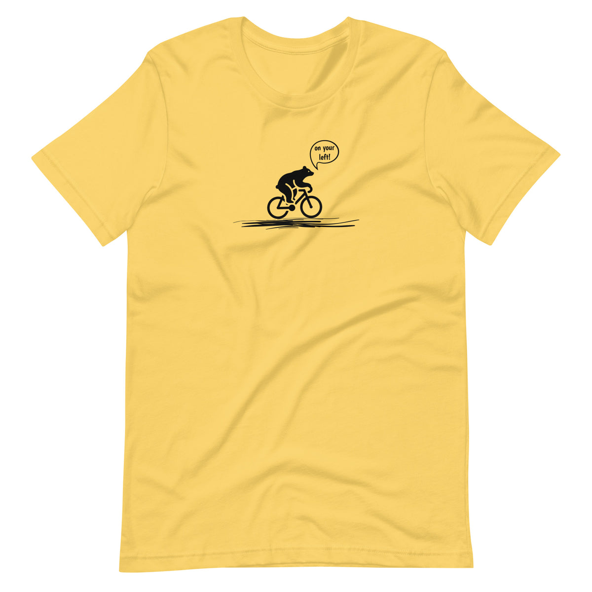 On Your Left Bear yellow cycling t-shirt funny bike design
