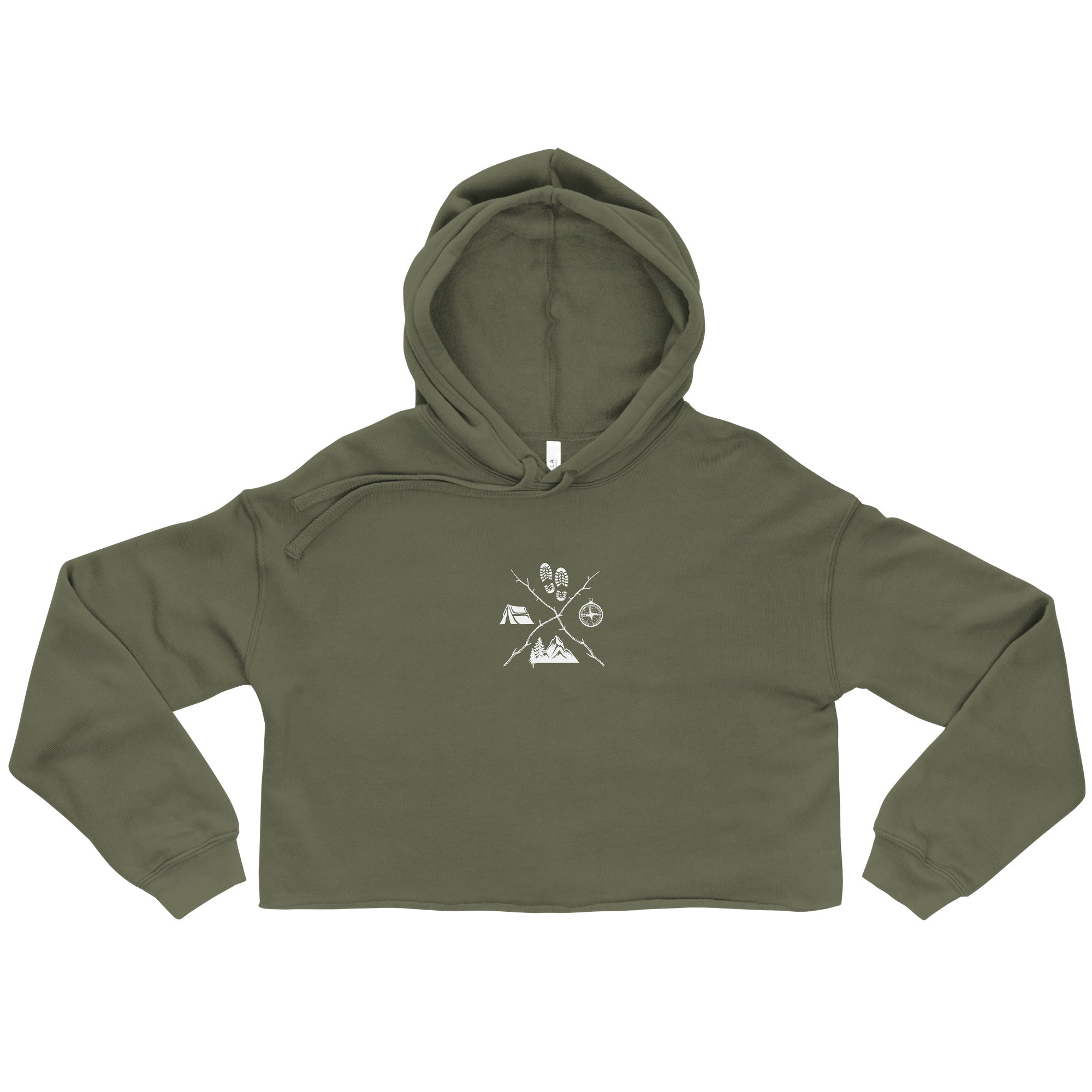 Hiking Emblem Compass Tent Hiking Lover Crop Hoodie