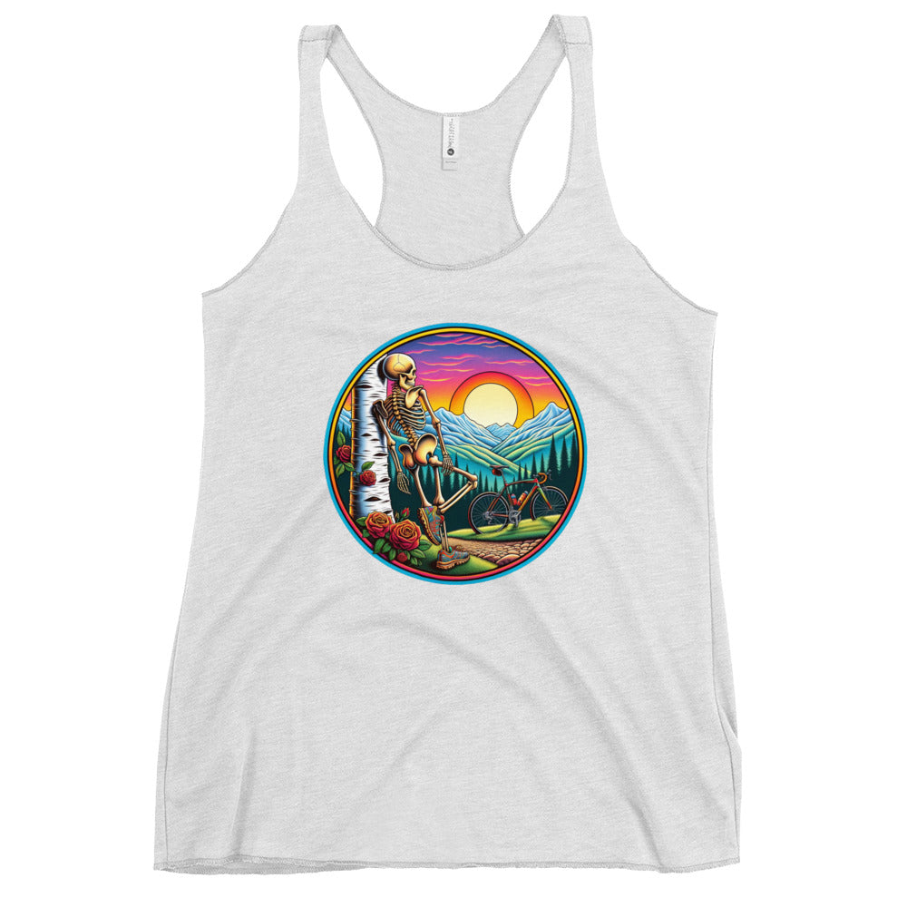 Dead Head Cyclist with Birch Tree Women's Racerback Tank Top