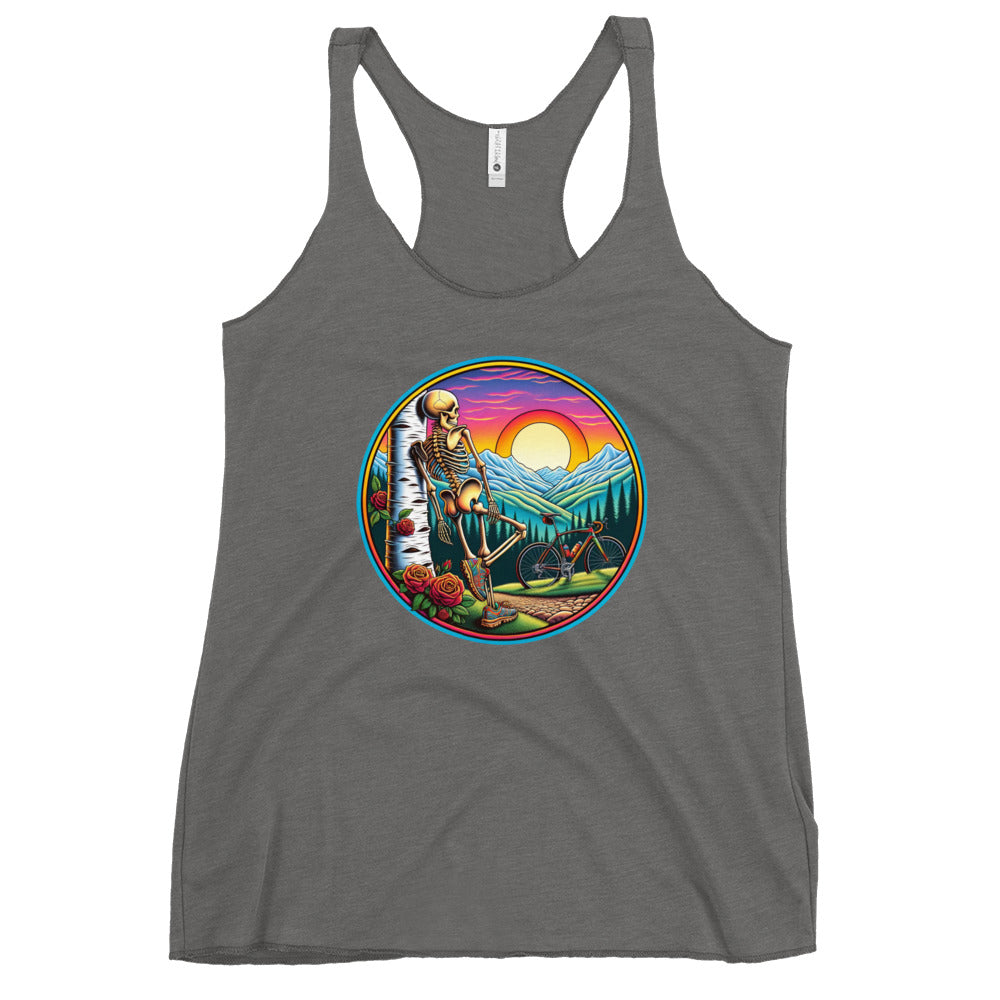 Dead Head Cyclist with Birch Tree Women's Racerback Tank Top